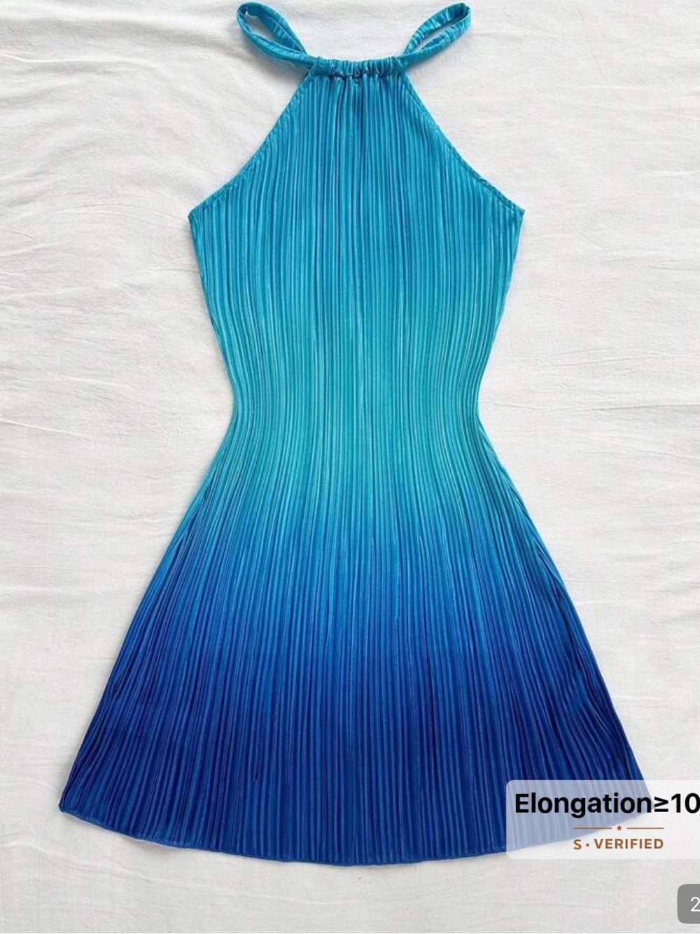 SHEIN Teal to Navy Ombre Halter Pleated Mini Dress - Picture 2 of 2